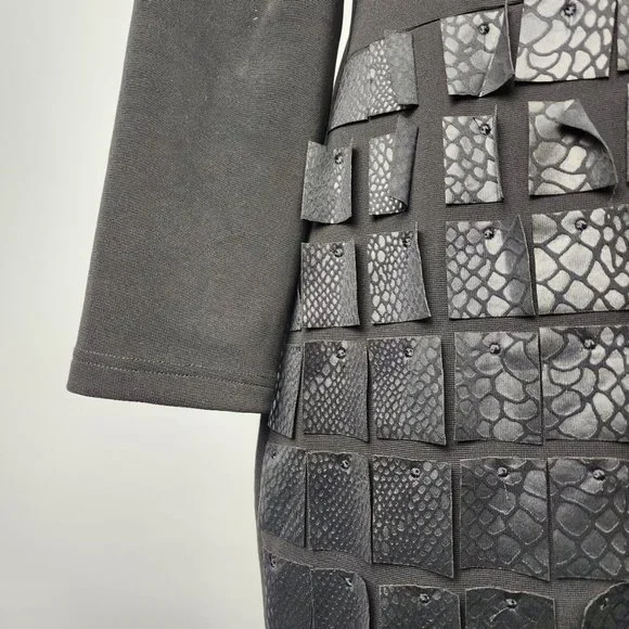 Samuel Dong Black Ribbed Knit Patchwork Zip Up Jacket Size M - Picture 4 of 10